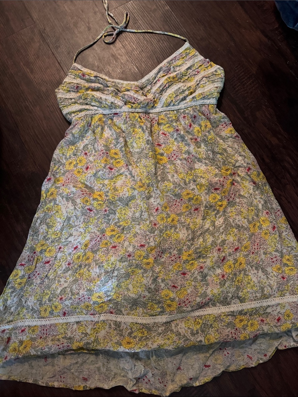 Vintage 90s Urban Outfitters Yellow Floral Halter Mini Dress